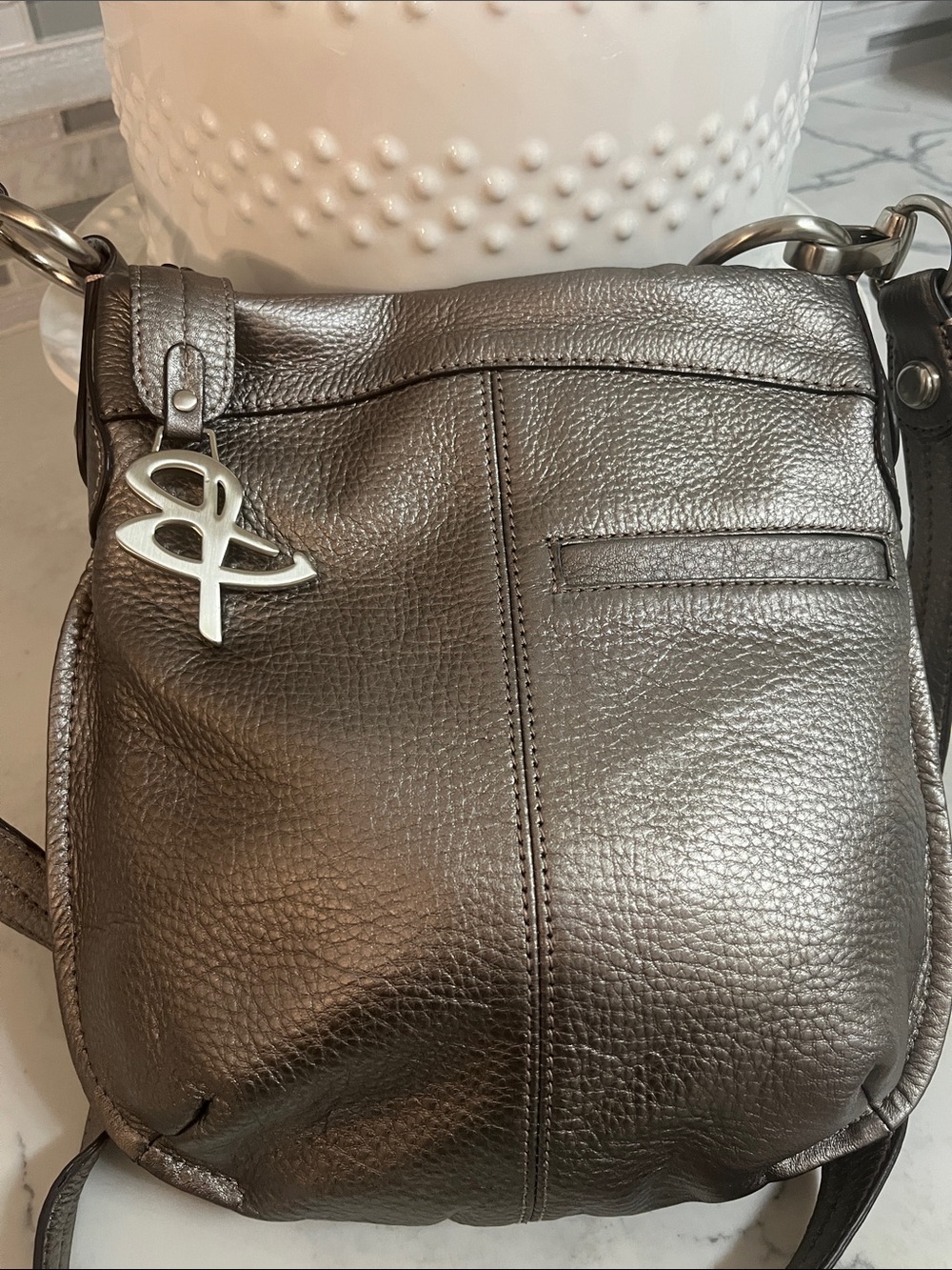 b. makowsky Metallic Pewter Crossbody Bag - Silver Tone - Picture 5 of 9